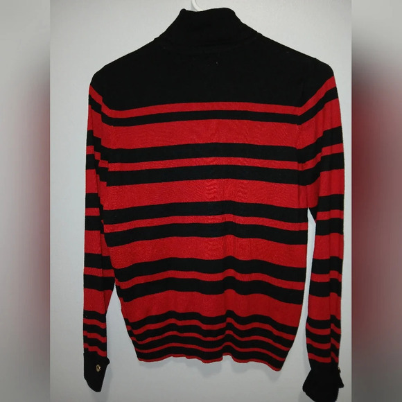 Joseph A red black turtleneck striped shirt Womens Small P NWT office wear - Picture 2 of 10